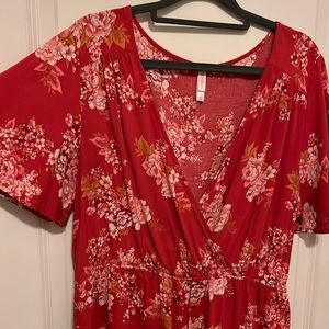 Xhilaration Large Floral Romper Dark Pink/Red w/ Beautiful Floral Summer Staple